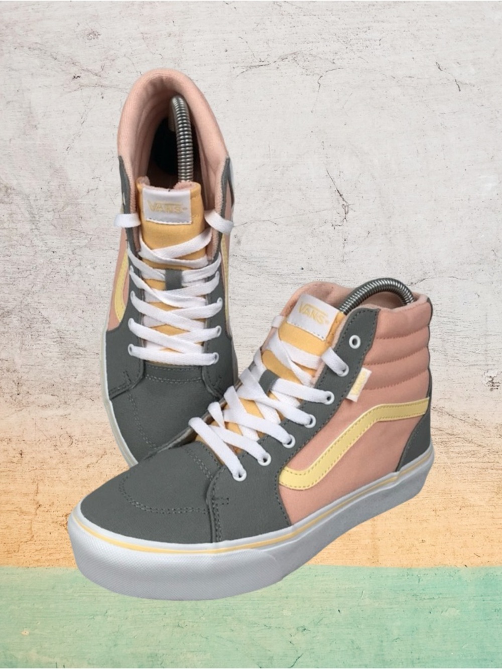 Vans Youth Filmore Hi Platform Colorblock Sneakers Peach Grey Size 6